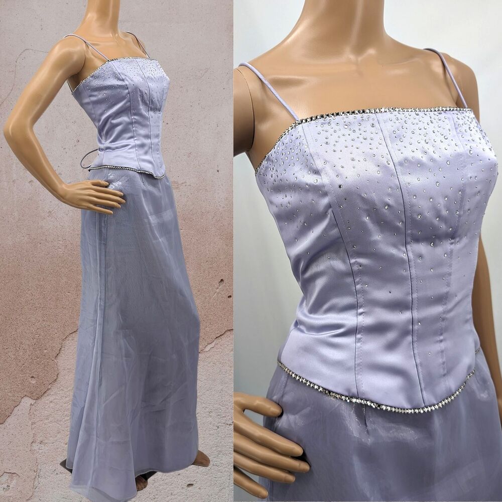 Vintage 90s Y2K Dave & Johnny Dress Prom 2pc Corset Rhinestone Purple Jrs 5/6